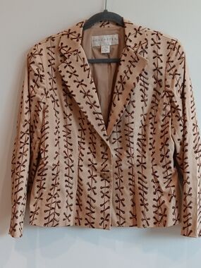 Doncaster Corset Lace-Up Print Blazer Jacket Tan Brown Cotton Blend Size 14